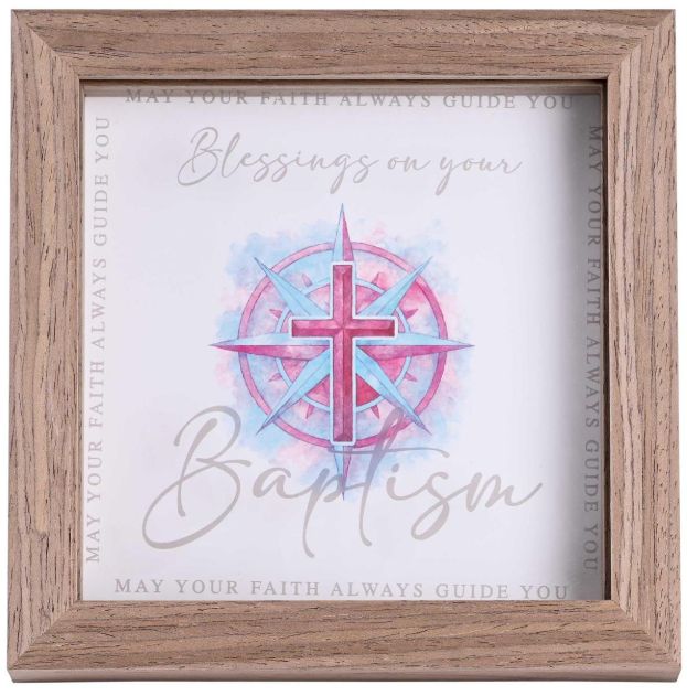 Framed Art Pink Cross Blessing Baptism