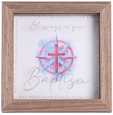 Framed Art Pink Cross Blessing Baptism