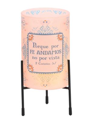 Camina Por Fe Hurricane Candle Holder with Black Stand 4 x 8 Inch Frosted Blush Glass