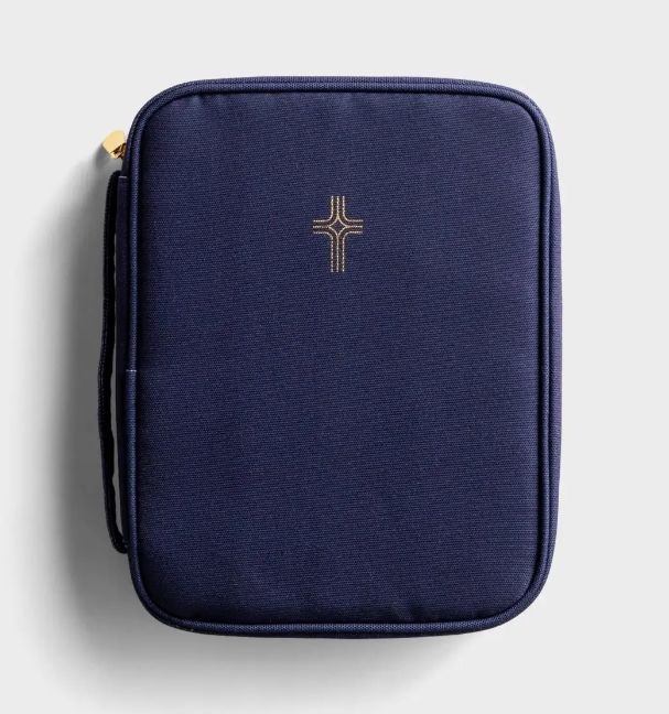 Gold Cross - Navy Canvas Bible Cover