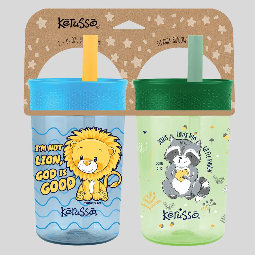 Raccoon &amp; Lion 15 oz Silicone Straw Cup (2 Pack)