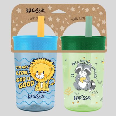 Raccoon &amp; Lion 15 oz Silicone Straw Cup (2 Pack)