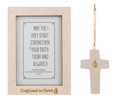 Confirmed in Christ Written in Stone Frame and Ornament Set