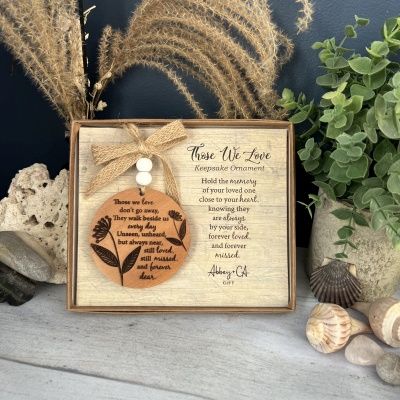 Those We Love Cedar Ornament on Burlap Ribbon W/Ww Beads