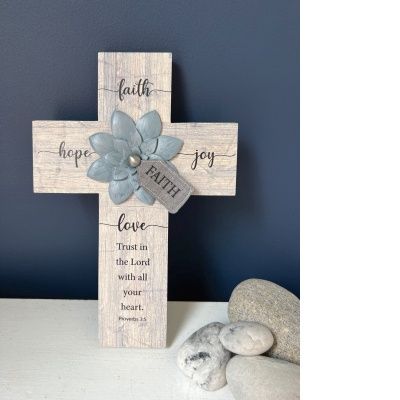Faith Wall Cross W/Blue Flower