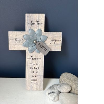 Faith Wall Cross W/Blue Flower