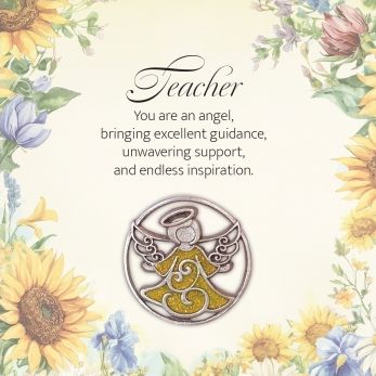 Teacher Angel Pin W/Yellow Glitter Epoxy