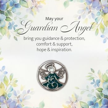 Guardian Angel Lapel Pin W/ Lt Blue Glitter