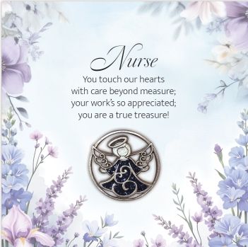 Nurse Angel Pin W/Blue Glitter Epoxy