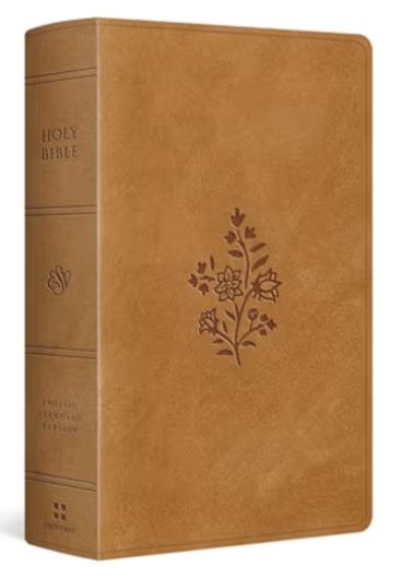 ESV Giant Print Personal Size Bible, Red Letter, Thumb Indexed Trutone, Nubuck Caramel, Wildflower Design