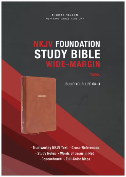 NKJV Foundation Study Bible, Wide-Margin, Brown Leathersoft, Red Letter