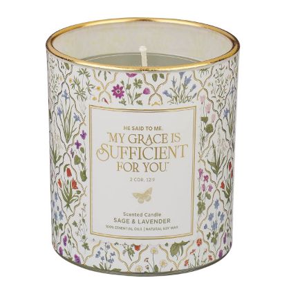 Sufficient Grace Sage and Lavender Scented Candle in a Glass Jar - 2 Corinthians 12:9