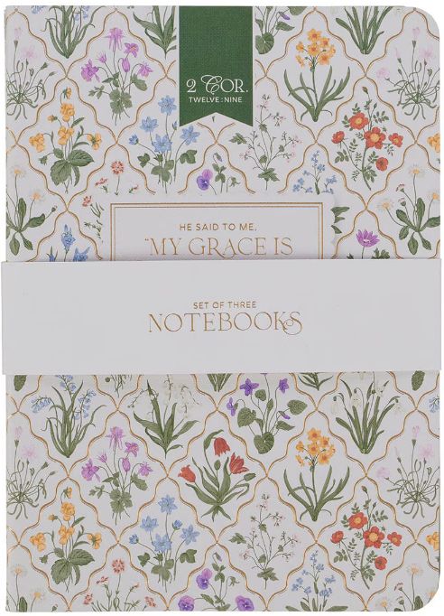 Sufficient Grace Floral Lattice Notebook Set - 2 Corinthians 12:9