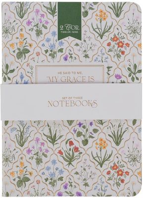 Sufficient Grace Floral Lattice Notebook Set - 2 Corinthians 12:9