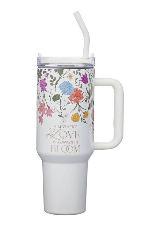Grace White Wildflower 40 oz Stainless Steel Tumbler with Straw - 2 Corinthians 12:9