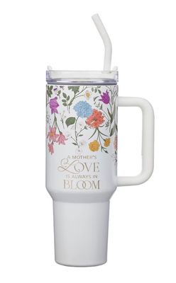Grace White Wildflower 40 oz Stainless Steel Tumbler with Straw - 2 Corinthians 12:9
