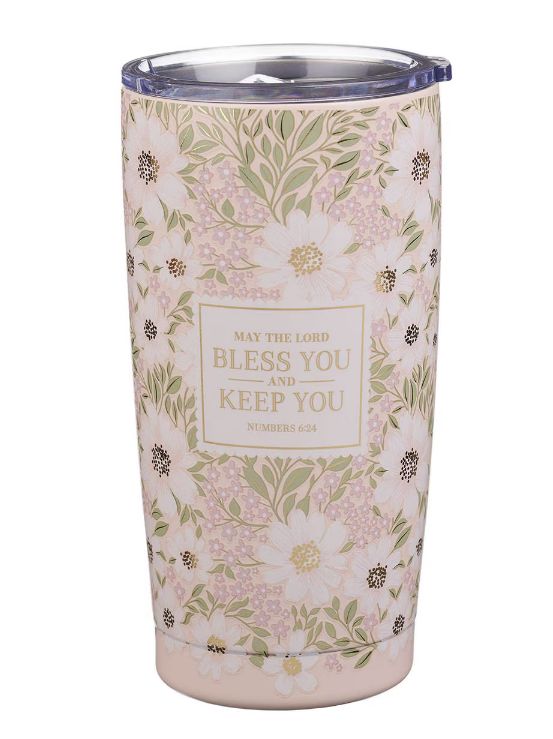 Bless and Keep You Blush Bloom Stainless Steel Travel Tumbler - Numbers 6:24