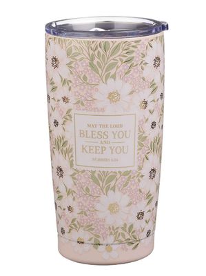 Bless and Keep You Blush Bloom Stainless Steel Travel Tumbler - Numbers 6:24