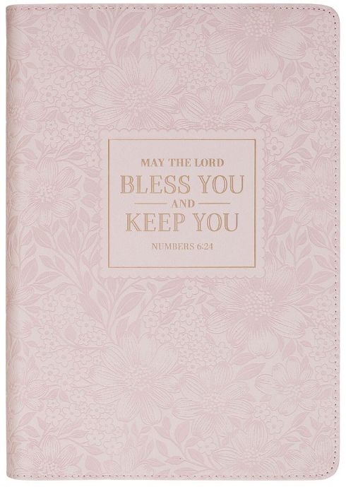 Bless and Keep You Blush Bloom Faux Leather Classic Journal - Numbers 6:24