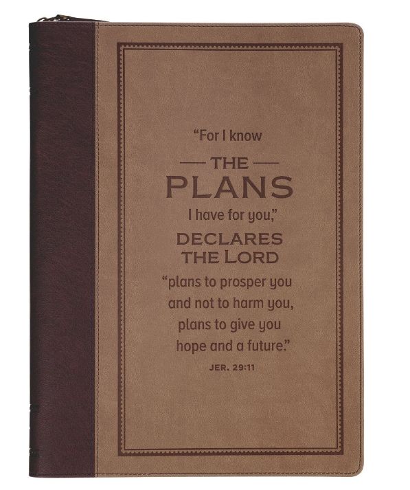 The Plans Cocoa Brown and Taupe Faux Leather Executive Padfolio - Jeremiah 29:11