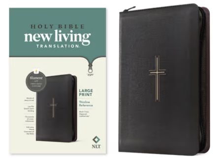 NLT Large Print Thinline Reference Zipper Bible, Filament Enabled Leatherlike, Black Cross, Red Letter