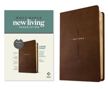 NLT Large Print Thinline Center-Column Reference Bible, Filament Enabled Leatherlike, Brown Holy Cross, Red Letter