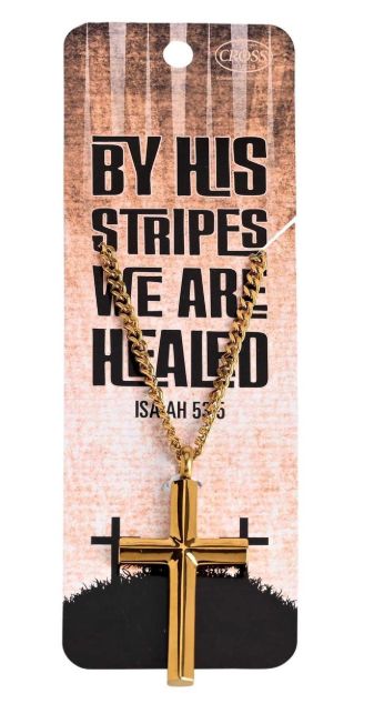 Necklace By His Stripes Gold Men's Cross