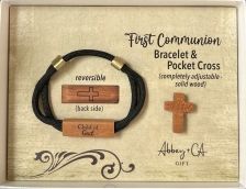 COMM CEDAR ADJ BRACELT &amp; POCKT CROSS SET, GIFT BOXED