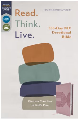 NIV Pink, Read. Think. Live., Leathersoft, Comfort Print: 365-Day NIV Devotional Bible - Discover Your Part in God's Plan
