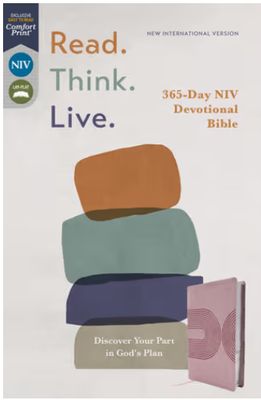 NIV Pink, Read. Think. Live., Leathersoft, Comfort Print: 365-Day NIV Devotional Bible - Discover Your Part in God's Plan