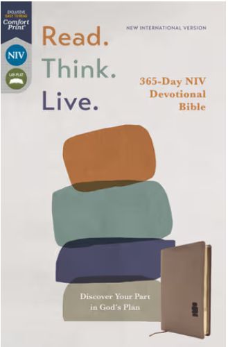 NIV Brown, Read. Think. Live, Leathersoft, Brown, Comfort Print 365-Day NIV Devotional Bible - Discover Your Part in God's Plan