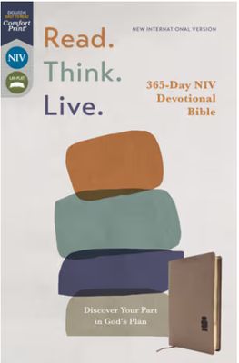 NIV Brown, Read. Think. Live, Leathersoft, Brown, Comfort Print 365-Day NIV Devotional Bible - Discover Your Part in God's Plan