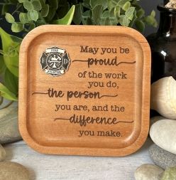 Fire Fighter Be Proud Le Cedar Trinket Dish W/So Badge