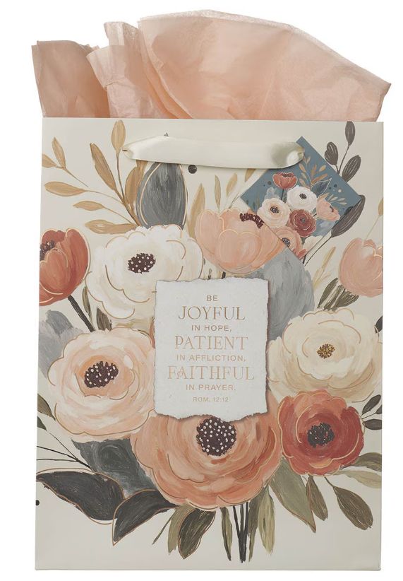 Joyful Patient Faithful Heirloom Floral Large Portrait Gift Bag - Romans 12:12