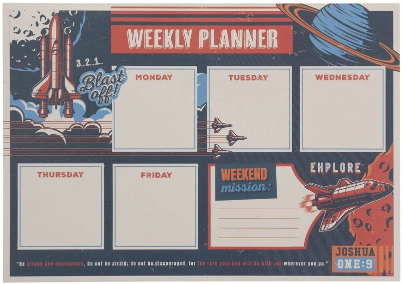 Strong and Courageous Undated Planner Pad for Boys - Joshua 1:9