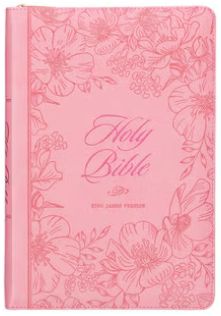 Sunrise Pink Faux Leather Large Print Thinline King James Version Bible with Zippered Closure and Thumb Index