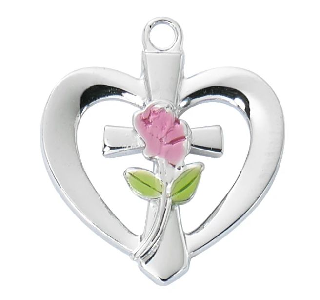 18" CH SS HEART WITH ROSE