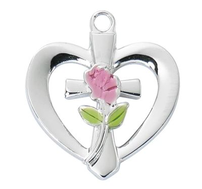 18" CH SS HEART WITH ROSE
