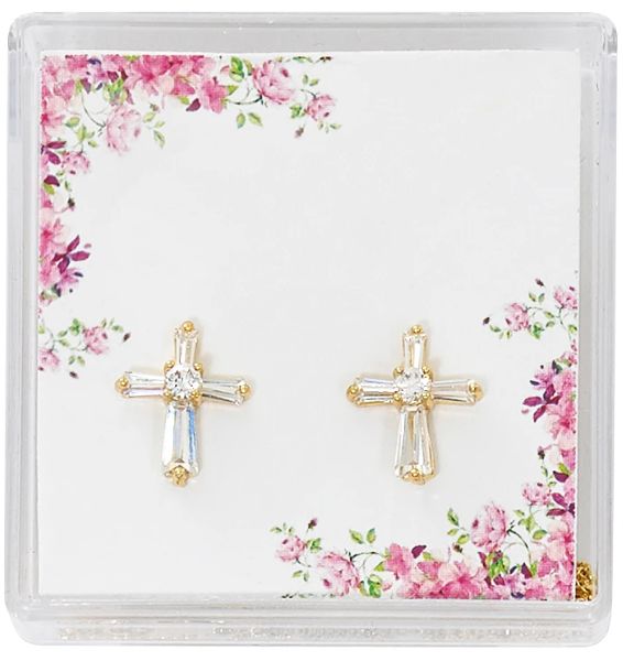 GOLD CRYSTAL BAGUETTE EARRINGS