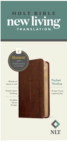 NLT Pocket Thinline Bible, Filament Enabled Leatherlike, Brown Cross, Red Letter
