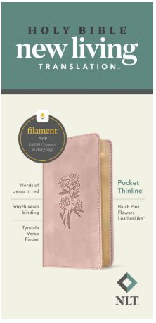 NLT Pocket Thinline Bible, Filament Enabled Leatherlike, Blush Pink Flowers, Red Letter