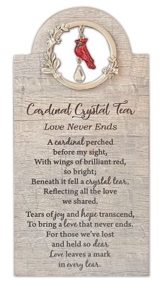 Love Never Ends Mem Mess Plaq W/Cardinal &amp; Crystal Tear