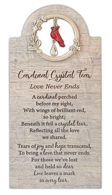 Love Never Ends Mem Mess Plaq W/Cardinal &amp; Crystal Tear