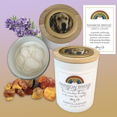 Rainbow Bridge Amber &amp; Lavender 7 Oz Candle W/Photo Holder