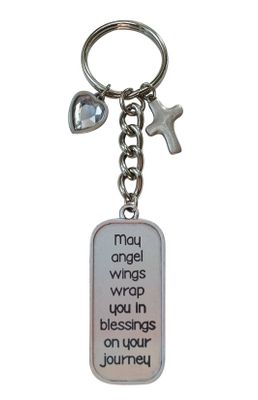 May Angel Wings Key Ring W/Cross &amp; Crystal Heart