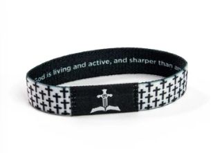 Black and White Crosses, Hebrews 4:12 Logos Tap Stretch Bracelet