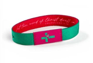 Teal and Pink - Verse, Colossians 3:16 Logos Tap Stretch Bracelet