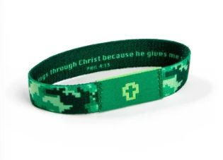 Lt Green and Dk Green - Crosses, Phil 4:13 Logos Tap Stretch Bracelet