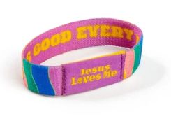 Small - Purple and Yellow - Happy, Ps 100:5 Logos Tap Stretch Bracelet