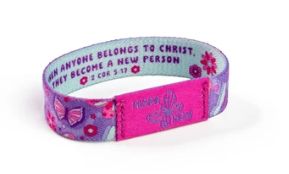 Small - Purple and Lt Blue - Butterfly, 2 Cor 5 Logos Tap Stretch Bracelet :17